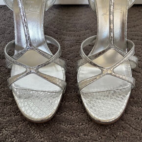 Christian Louboutin Tangueva Alta 100 Metallic Leather Sandals Silver Size EU 40 - Picture 4 of 16